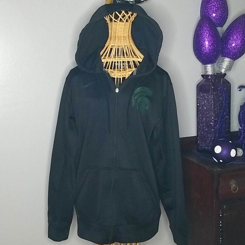 Nike Therma-Fit Michigan State University Small Black and Green Zip Up Hoodie